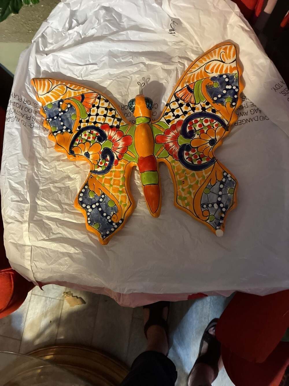 Large Talavera Pottery Hand Painted Mexican Butterfly Wall Art Decor - Picture 1 of 7